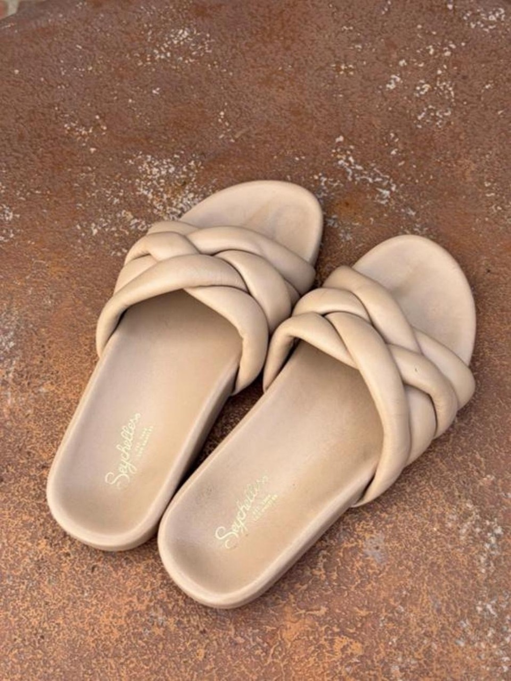 Seychelles beige braided chunky leather sandal slides Sz 8 #eurosummer #vacation